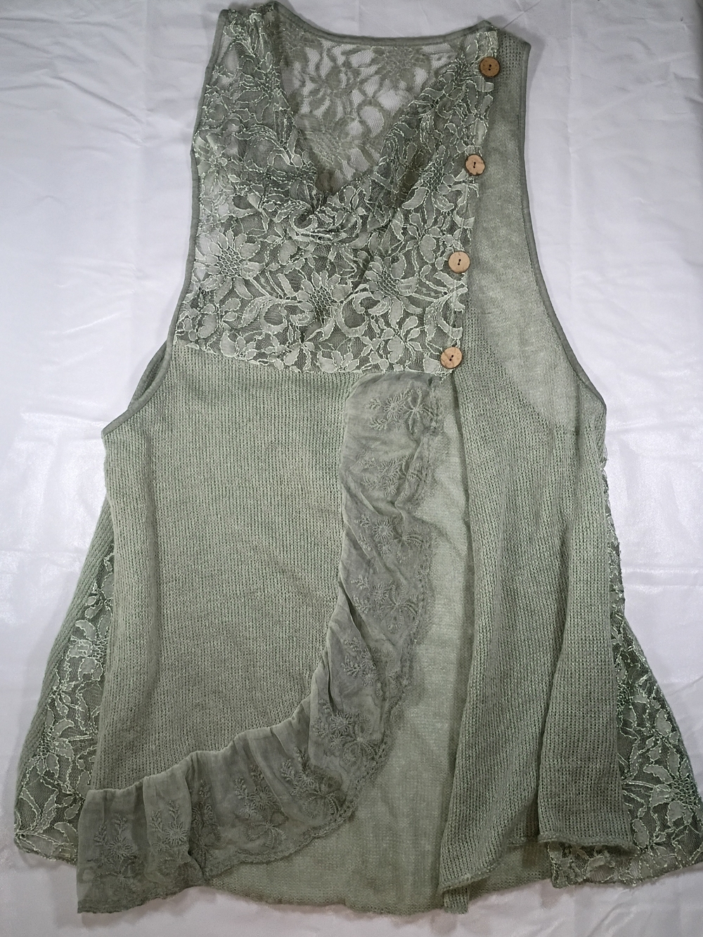Women's Sage Green Lace Panel Tank Top